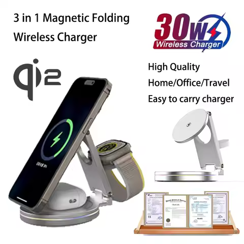 Wireless Charger 3 in 1 Foldable Magnetic Wireless Charging Station for iPhone 17 16 15 14 13 12 Pro