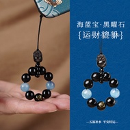 Ji Rope Note Five Elements Happy Water Pendant Obsidian Aquamarine Female Keychain Silver Obsidian P