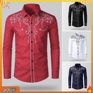Summer Shirt Cowboy Shirt Mens Western Cowboy Embroidered Shirt Slim Fit Casual Top