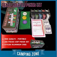 TEXAS HOLD'EM POKER SET Blackjack Mat 200 Poker Chips Set Casino Poker Card Games