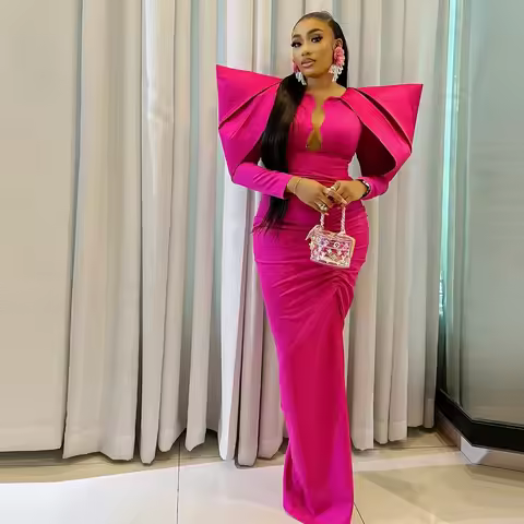 Christmas Evening Dresses O Neck Ling Sleeves Mermaid Prom Dress Simple African Women Party Brirthda