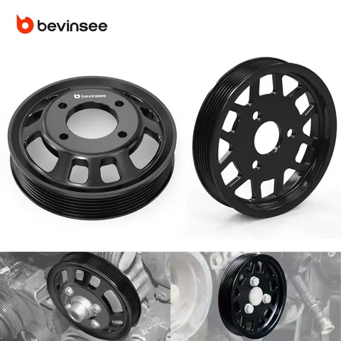 BEVINSEE For BMW M52 Engine, Aluminum Power Steering & Water Pump Pulley Set for BMW E36 328i 323i E