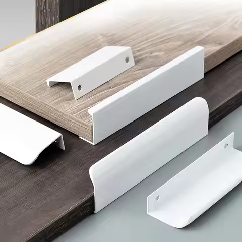 White Hidden Cabinet Pulls Drawer Knobs Long Pull Hidden Handles Aluminum Alloy Kitchen Cupboard Fur