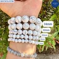 HL Lucky Stone Bracelet Howlite 6mm-14mm Strung With Stretch Thread White With Black And Gray Patter