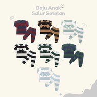 Baju Tidur Anak Lengan Panjang Laki Laki Perempuan 1-10tahun 1 Set Piyama Motif Salur Demoonkids