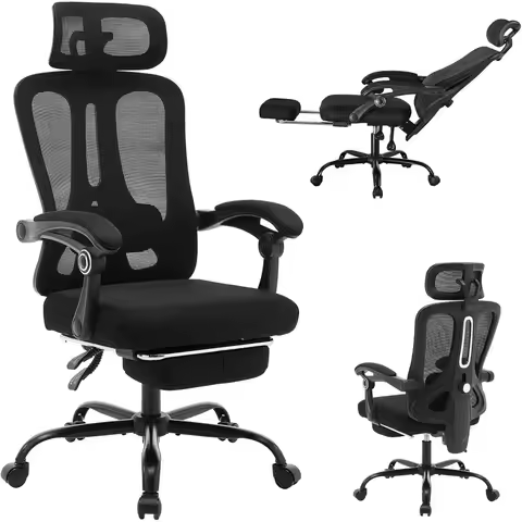 Ergonomic Office Chair with Footrest, Ergonomic Desk Chair with Adjustable Lumbar Support, High Back