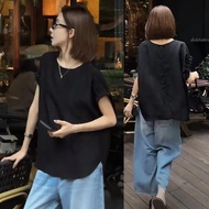 ชุดเซ็ตสองชิ้น เสื้อแขนสั้นทรงสลิมมิ่งและกางเกงยีนส์ สไตล์ลำลองสบายๆ สำหรับผู้หญิง แฟชั่นสไตล์ Old M