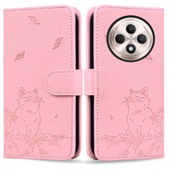 Luxury Leather Cat Case For OPPO Reno 12F 5G / 12 5G Global / 12 Pro 5G Global Flip Cute Phone Cover