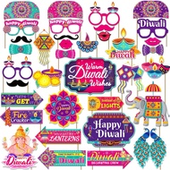 36Pcs Hiasan Diwali Alat Peraga Booth Foto Selamat Diwali, Hiasan Diwali untuk Booth Foto Parti Diwa