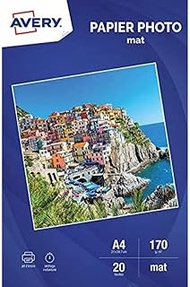Avery 2585-20 Sheets Premium 170gsm A4 Photo Paper - Impression Inkjet Printer - Matt - White
