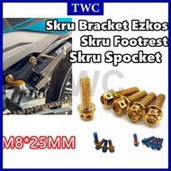 TWC M8*25 Screw Sprocket Hub Skru Footrest Gold Blue Titanium YAMAHA Y15 LC-135 Skru Spocket Gantung