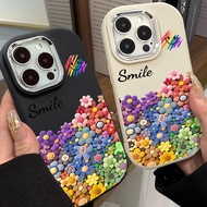 Smiling Rainbow Flower Phone Case Compatible with IPhone 7 8 Plus 11 13 12 14 15 Pro Max XR X XS MAX SE 2020 Shockproof TPU Soft Case Metal Frame Large Hole