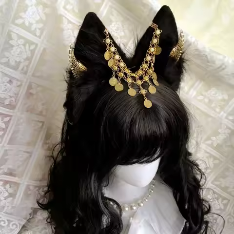 Cute Golden Wings Cosplay Anubis Headband Tassel Animal Ears Hairband Alloy Gothic Egypt Style Headw