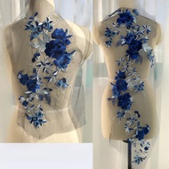 Big Size Blue Flower Patches for Clothes Embroidery Patch Fabric Lace for Gown Accessories Wedding D
