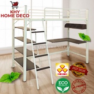Katil Bujang IKEA/Loft Bed Frame Study Table &amp; Book Shelves / Katil Besi loft + Meja + Rak - Single - 3VAH904-WHT