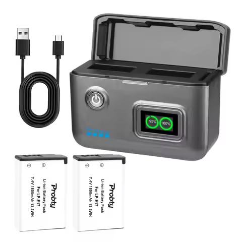 LP-E17 LP E17 Battery + Fast 2-Slot Charger for Canon EOS R100 R50 RP R10 R8, Rebel T8i, T7i, T6i, T