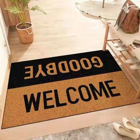 Welcome Doormat with "Welcome, Goodbye" Letter Print ,Rectangular Floor Mat,Entry Nonslip Floor Mat 