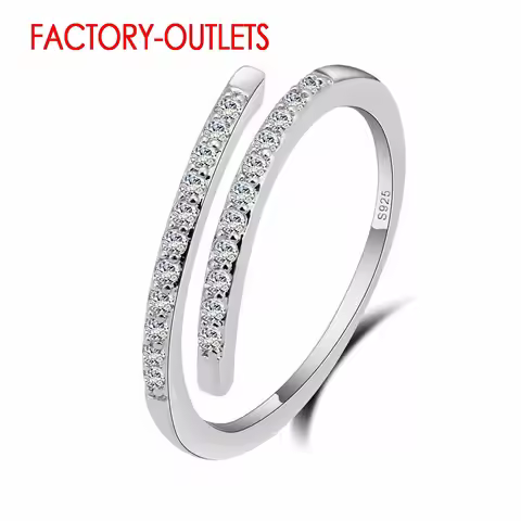 Genuine 925 Sterling Silver Resizable Ring Classic Fashion Jewelry Cubic Zirconia Pave Setting Women