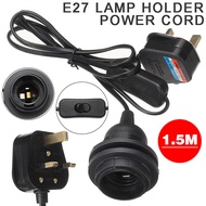 3 Pin UK Plug E27 Light Bulb Holder with Inline Switch Lamp Shade Collar