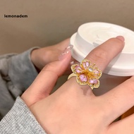 [LMAA]  Finger Ring Flower Ring Sparkling Flower Shape Cz Adjustable Ring Exquisite Jewelry for Wome
