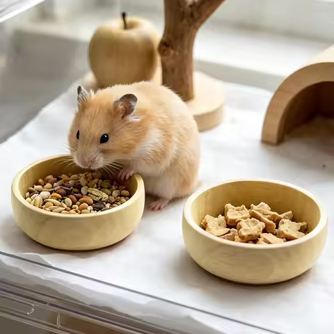 2Pcs/Set Wood Hamster Bowls Wood Food Water Dishes for Pet Syrian Hamster Gerbil Rat Mice Dwarf Hams