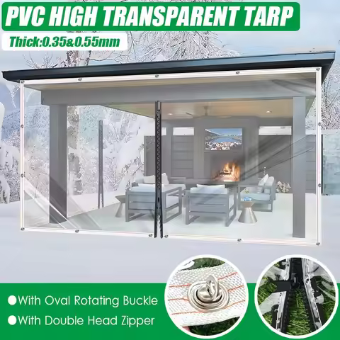 Customizable PVC Clear Tarpaulin With Zipper Soft Glass Door Curtain With Rotating Buckle Waterproof