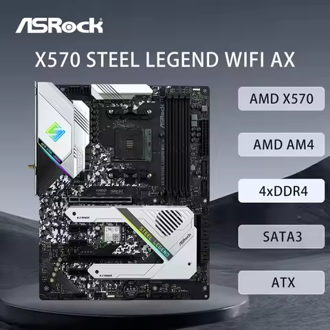 ASRock X570 STEEL LEGEND WIFI AX Motherboard Support 5500 5600 5600X 5700X 5700x3D 5800x3D CPU 4xDDR