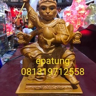 patung dewa sun go kong kera sakti tai sing duduk kayu polos 12 "