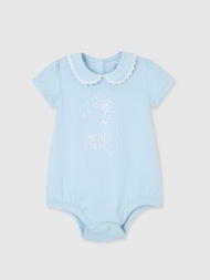 嬰兒裝|Logo純棉小熊印花翻領短袖包屁衣-藍色