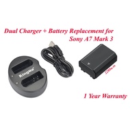 BATTERY + CHARGER REPLACEMENT FOR SONY A73 SONY A7 MARK III SONY A7 III
