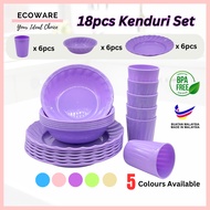 ECOWARE 18pcs High Quality Kenduri Set/ Pastel Colour Party Set 18pcs/ Plastic Plates Cups Bowls Set