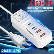4USB 2USB-A+2USB-C Socket Outlet - 4 Ports PD USB Travel Charger - US Extension Cord Electrical Sock