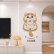Cat Living Room Cute Wall Clock Creative Swing Household Clock Wall Hanging Perforation-Free Quartz 