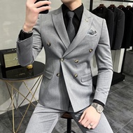Groom suit suit 2022 groom Korean version slim double-breasted suit suit male British business casua