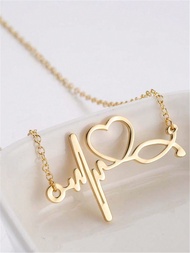 1 ชิ้น สร้อยคอจี้ เหล็ก สเตโทสโคป, โซ่คอลาร์โบน กราฟ EKG หัวใจ เหมาะสำหรับการสวมใส่ประจำวันของแพทย์แ