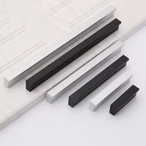 Minimalist 7-shaped Thickened Aluminum Alloy Handle, Black and Silver L-shaped Handle, Modern Drawer