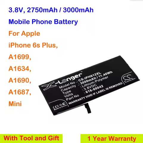 2750mAh/3000mAh Mobile Phone Battery 616-00042 for Apple A1634, A1687, A1690, A1699, iPhone 6s Plus