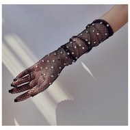 [HOT UKKWKUKLHSA 649] 1Pair Fashion Diamonds Mesh Elastic Arm Sleeves for Party Long Gloves Hollow Rhinestones