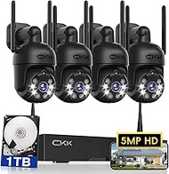 [3K, 360° View] 5MP Wireless Security Camera System, 4pcs 3K PTZ Cameras Outdoor Indoor, C102 Dual W