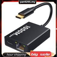 USB-C Ethernet Adapter 2-In-1 1000Mbps RJ45 Network Converter for  with  TV Plug and Play A