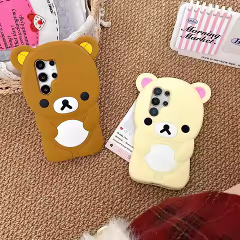 For Samsung Galaxy S23 S24 S25 Plus Ultra 5G Rubber Phone Case Cute 3D Cartoon Rilakkuma Bear Soft S