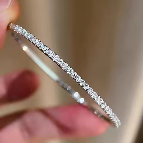 Quality Brand Pure 925 Sterling Silver Jewelry For Women Gold Bangle Move Diamond Bangle Wedding Jew