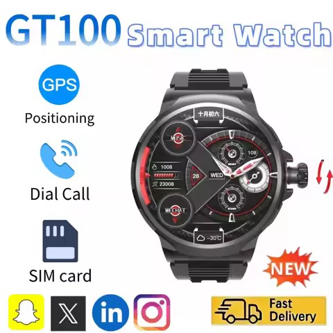 GT100 Smart Watch for Men Women 1.85 Inch HD Screen 4G GPS SIM Card 180 Degree Rotating Camera 1050m