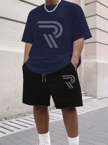New Men's Summer Short Sleeved T-shirt Set Fashion Two-piece Sportswear Casual Shorts Sportswear Men