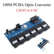 100M PCBA Board Fiber Optic Media Converter 2 RJ45 to 6 SC Optic Connector 1310nm/1550nm 3A+3B Ports