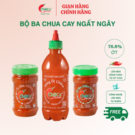 Bộ 3 Chua Cay Ngất Ngây: Tương ớt lên men 482g - Ớt bằm lên men 212g - Ớt bằm tỏi lên men 212g - Ớt