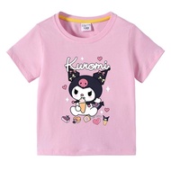 Korea 1-12 Years Old Cartoon Cute Kuromi Printed Girl short Sleeve Top Soft Round Neck Kids T-shirt 