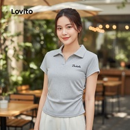 (trendy3)Lovito Casual Plain Frill Pattern T-Shirt for Women L128ED043