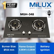 MILUX 2 Burner Tempered Glass Built-In Hob Gas Cooker Stove MGH-348 Dapur Gas
