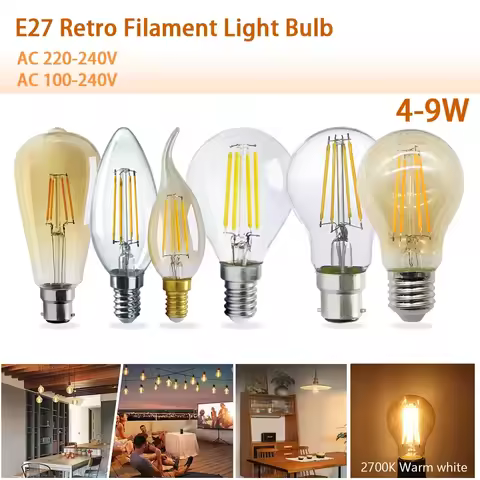 8pcs Led Edison Filament Bulb E27 B22 E14 C35 A60 ST64 220V240V Vintage 2700K 4000K Warm Glass Lamp 